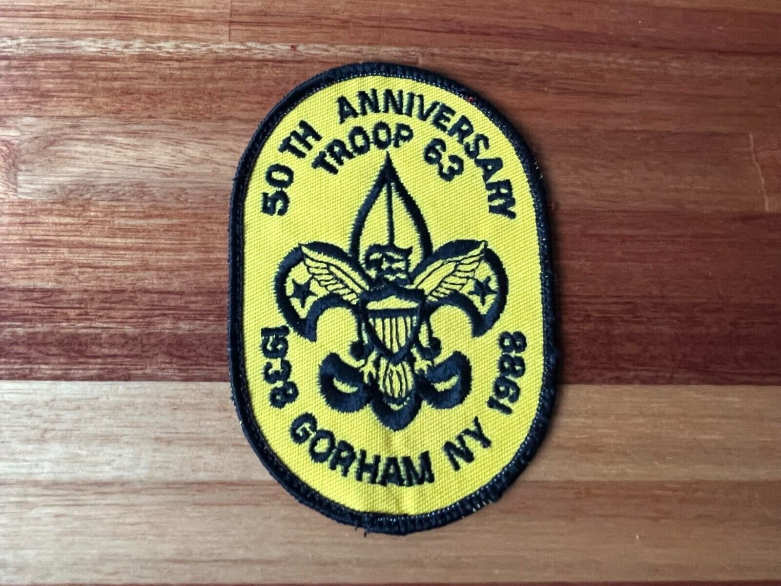 Orig BOY SCOUTS patch 50th Anniversary TROOP 63 GORHAM NY 1938-1988 - Used