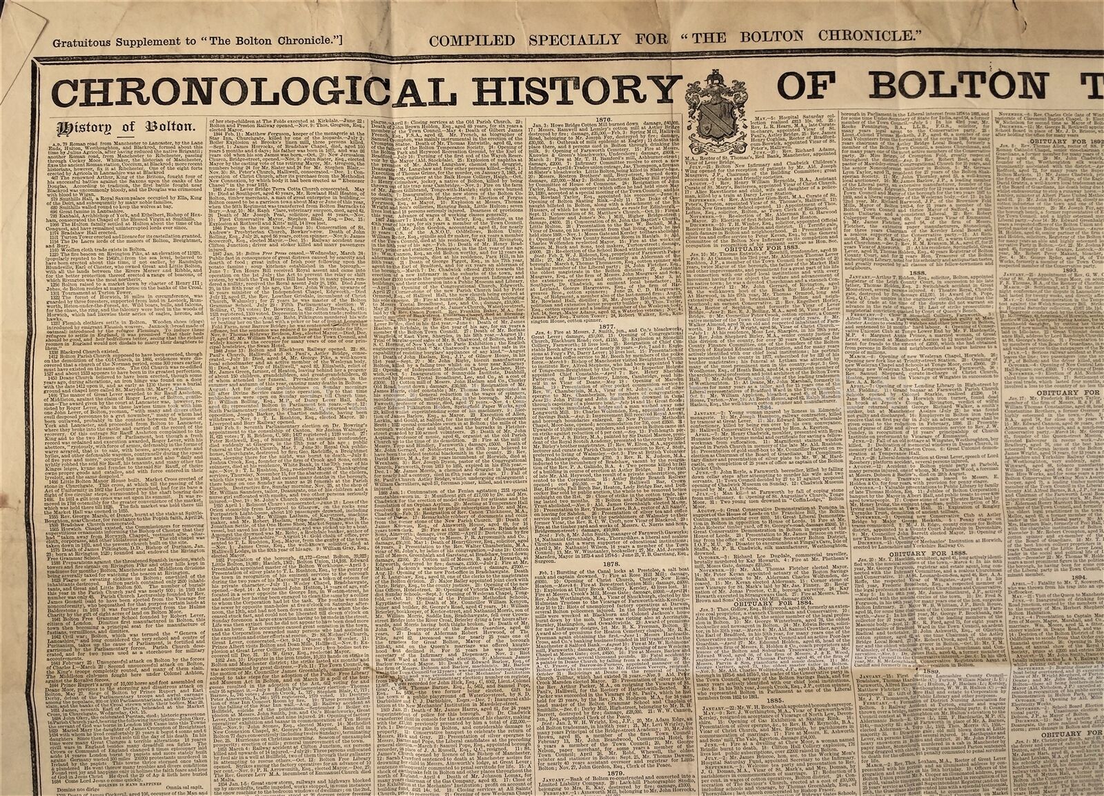 1899 antique CHRONOLOGICAL HISTORY bolton u.k. 34\