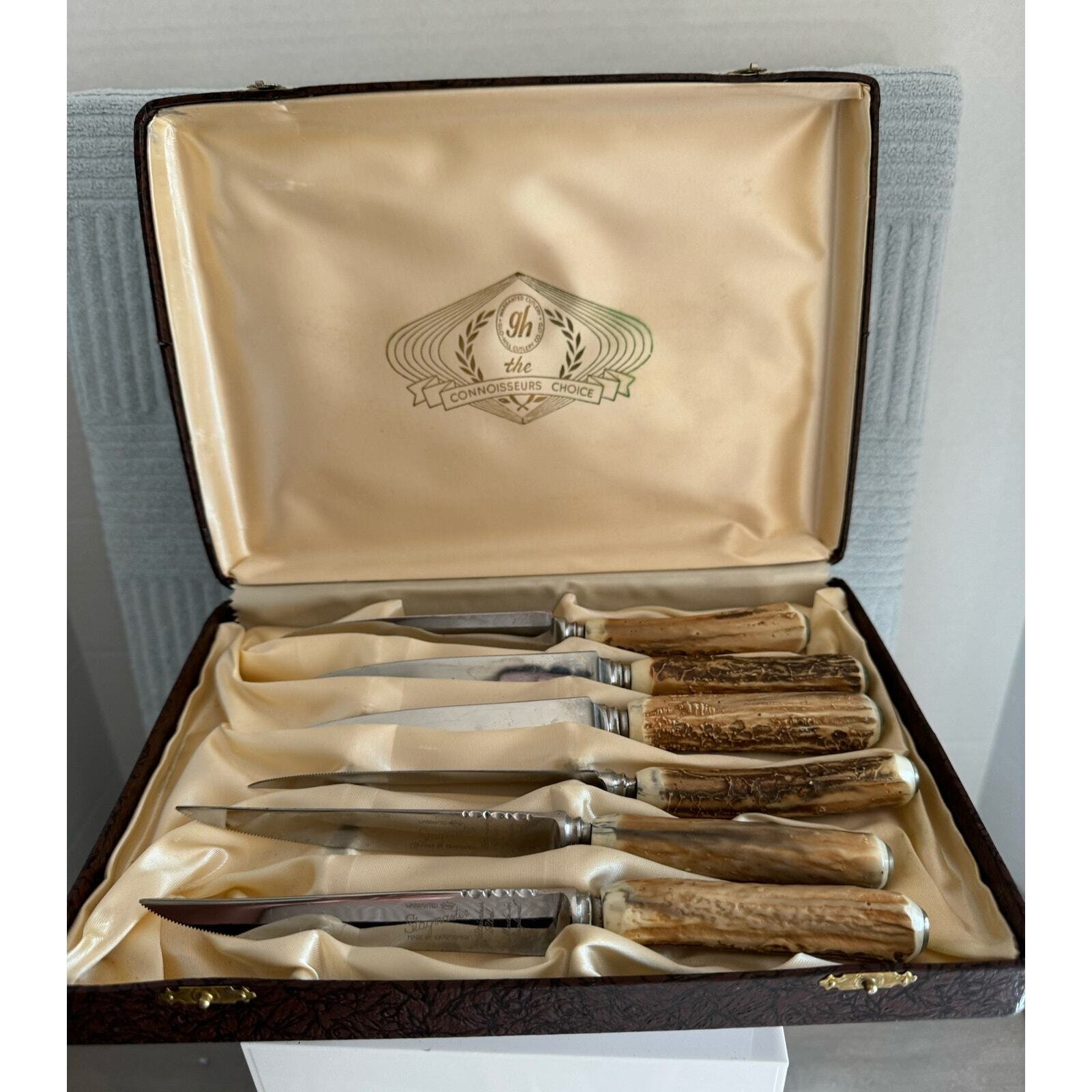 Vintage Glo Hill Cutlery Steak Knife Set of 6 w/ Case