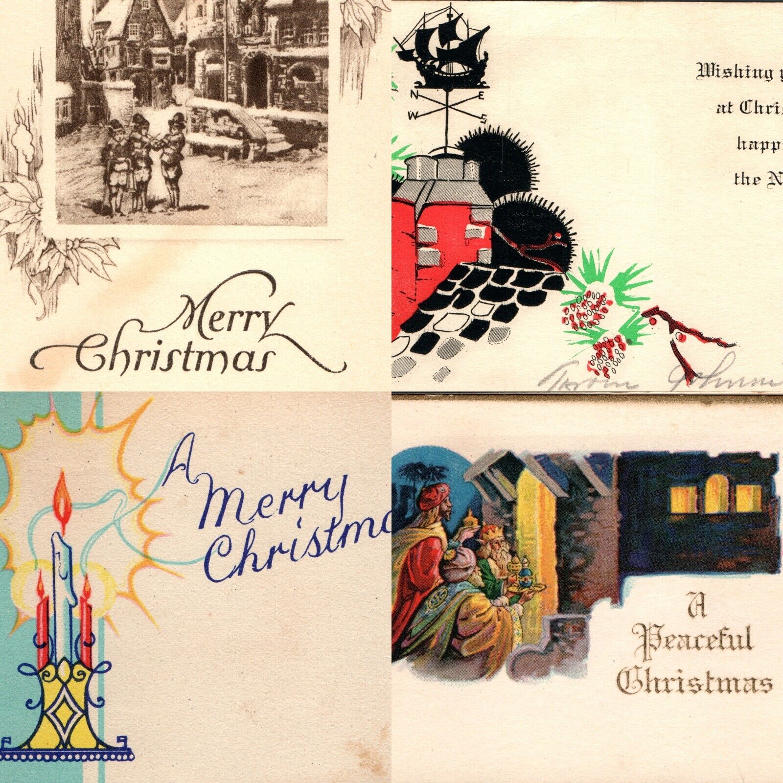 x4 MIXED LOT c1930s Merry Christmas Greetings Cards Lovely Thick Xmas Trade 5C