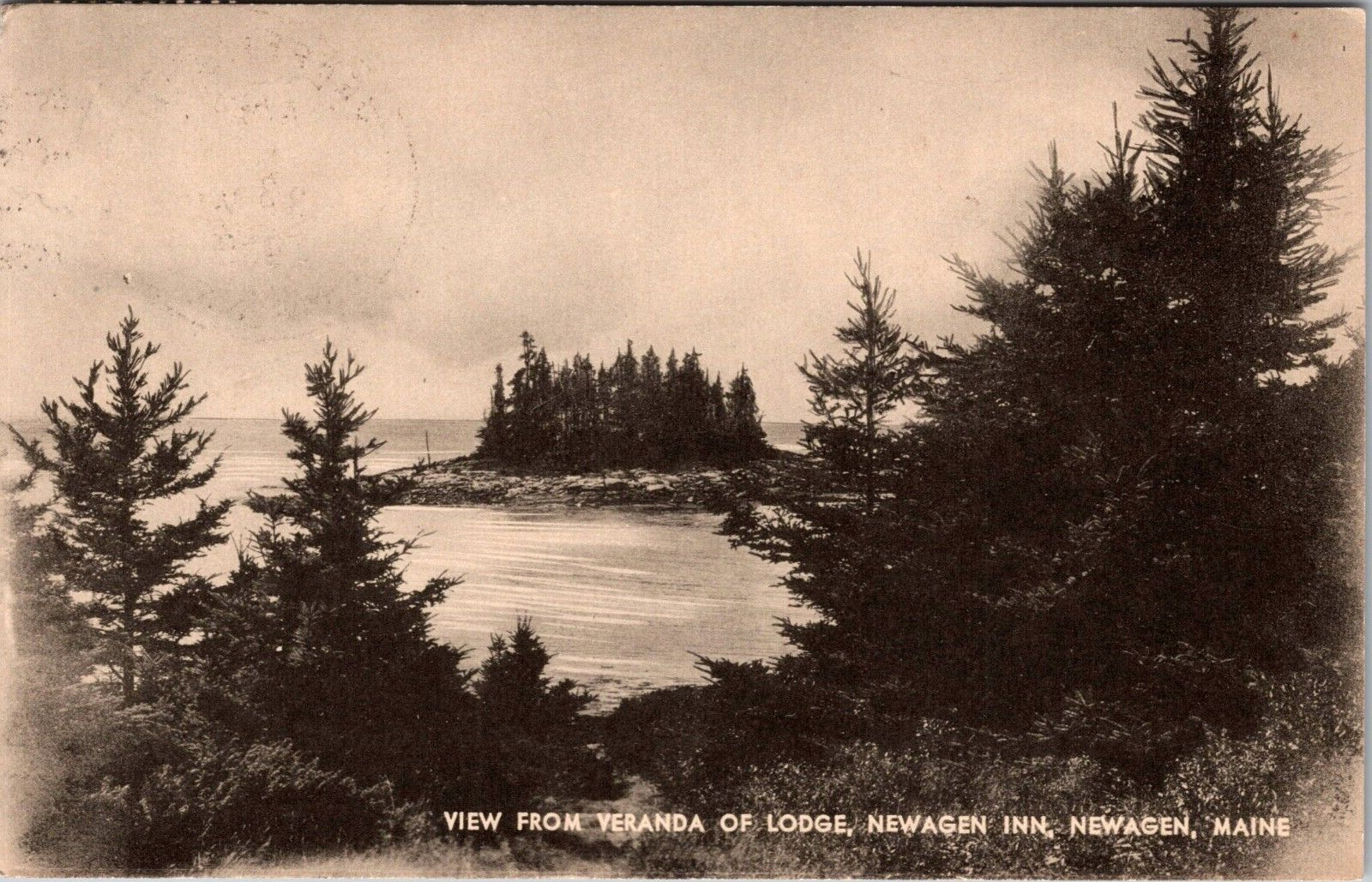 PostcardView from Veranda of Lodge Newagen Inn Newagen Maine [cn]