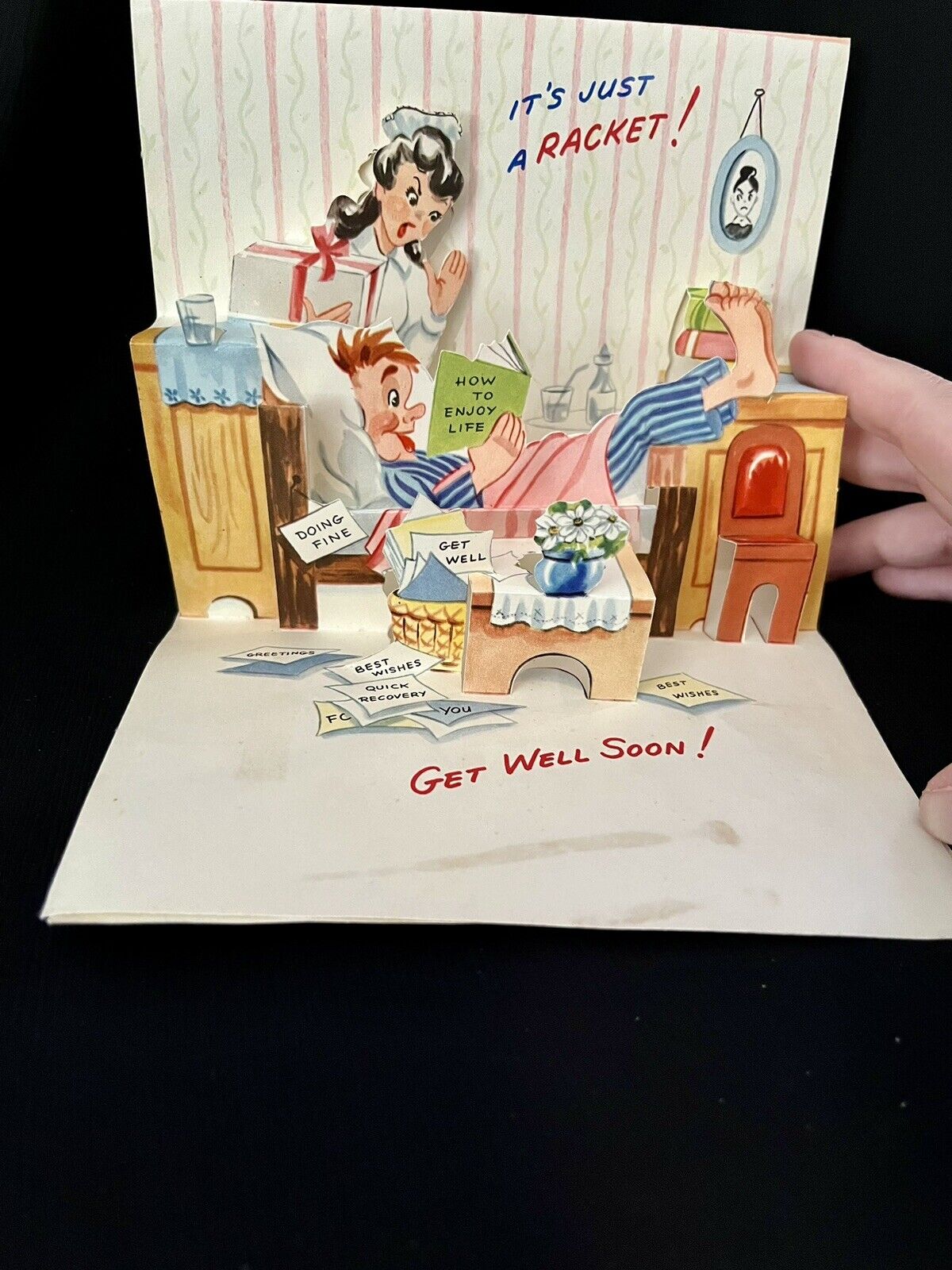 Fantastic Vintage 1940’s POP UP 3D Get Well Greeting Card Unused  SEE PICS