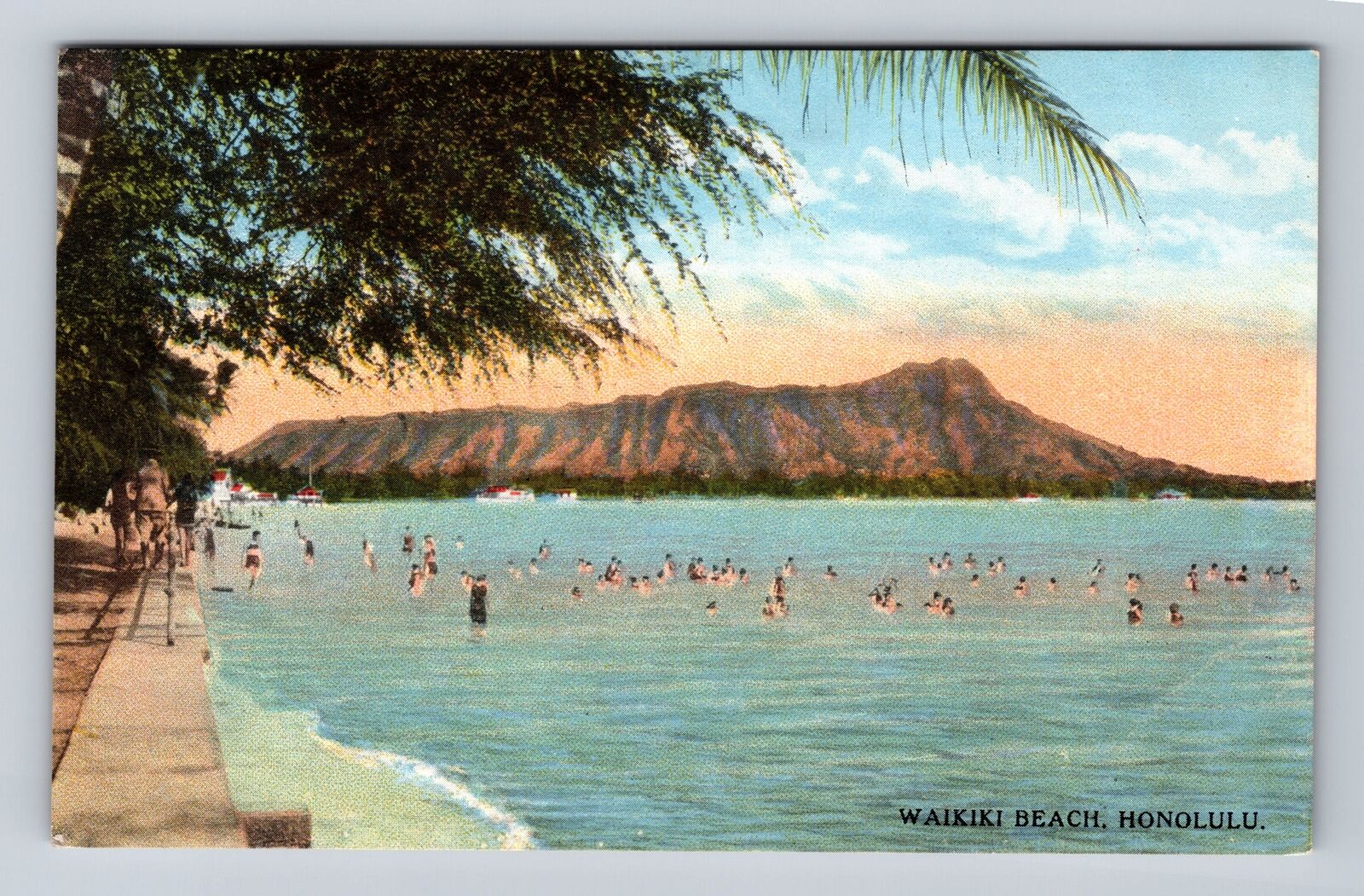 Honolulu HI-Hawaii, Waikiki Beach, Antique, Vintage Postcard