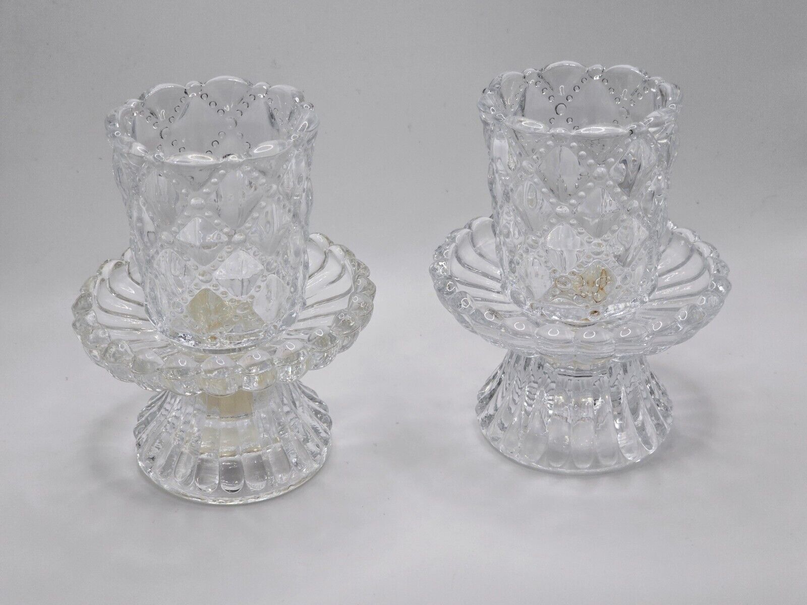 Vintage Partylite 2 Quilted Crystal Votive Candle Holders P9246 RETIRED