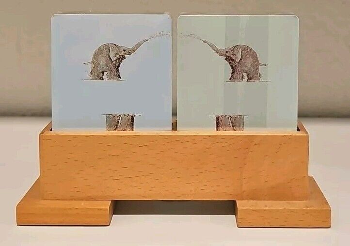 Elephant Spraying Water Themed Playing Cards - Two New Decks With Wooden Stand 
