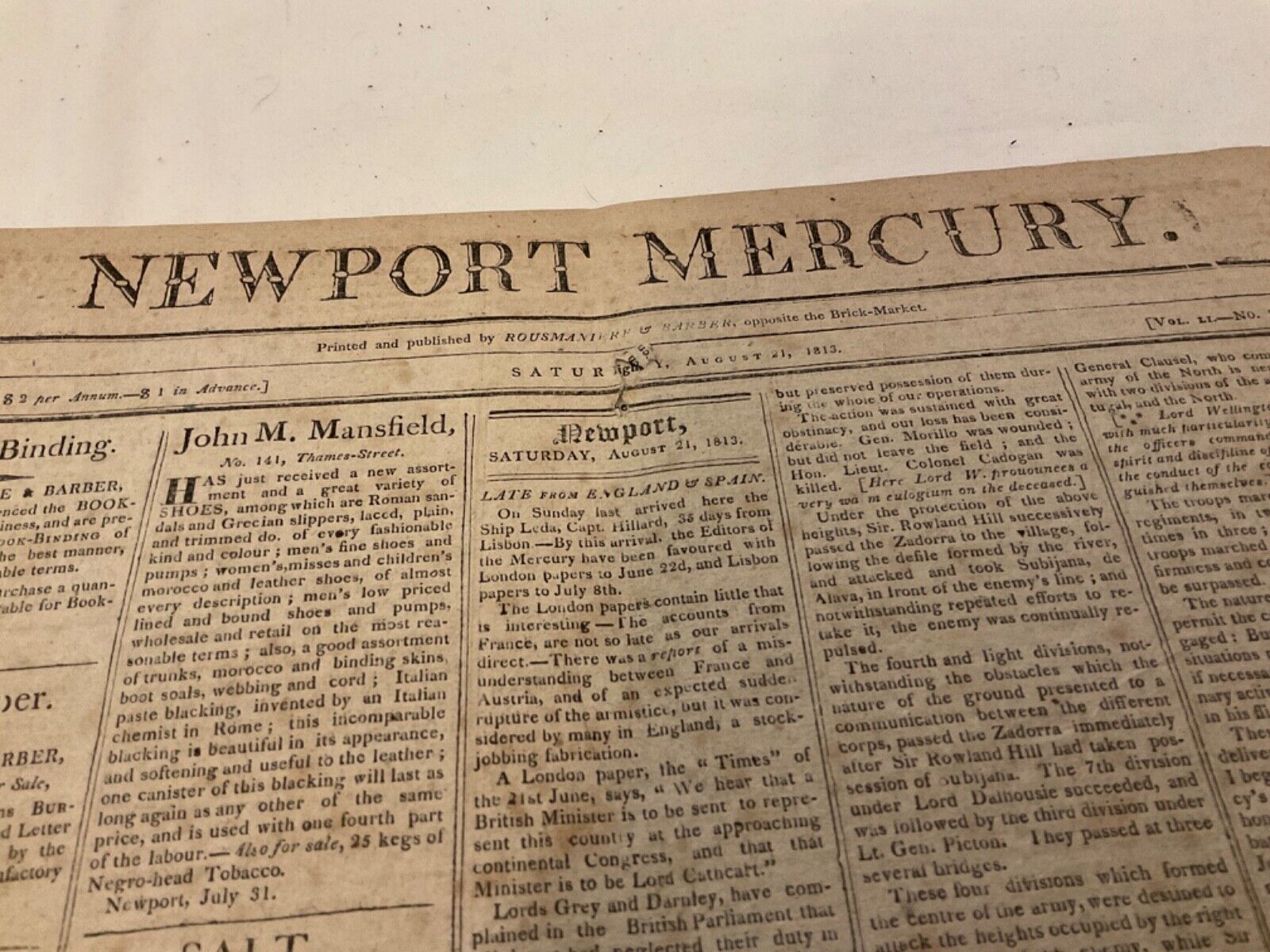 NEWPORT MERCURY 1813 WELLINGTON NAPOLEON GEOGRE ROGERS CLARK TECUMSEH & WARRIORS