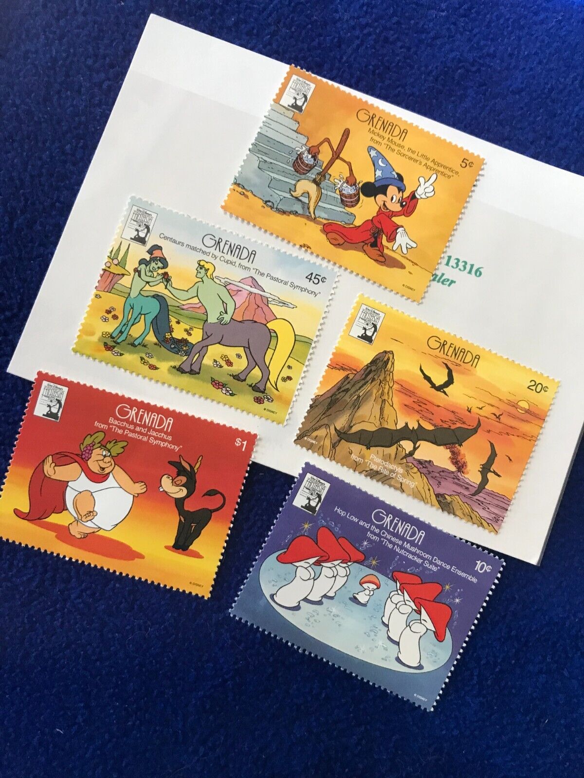 Fantasia Sorcerer Mickey Mouse International Stamps 5 Disney RARE