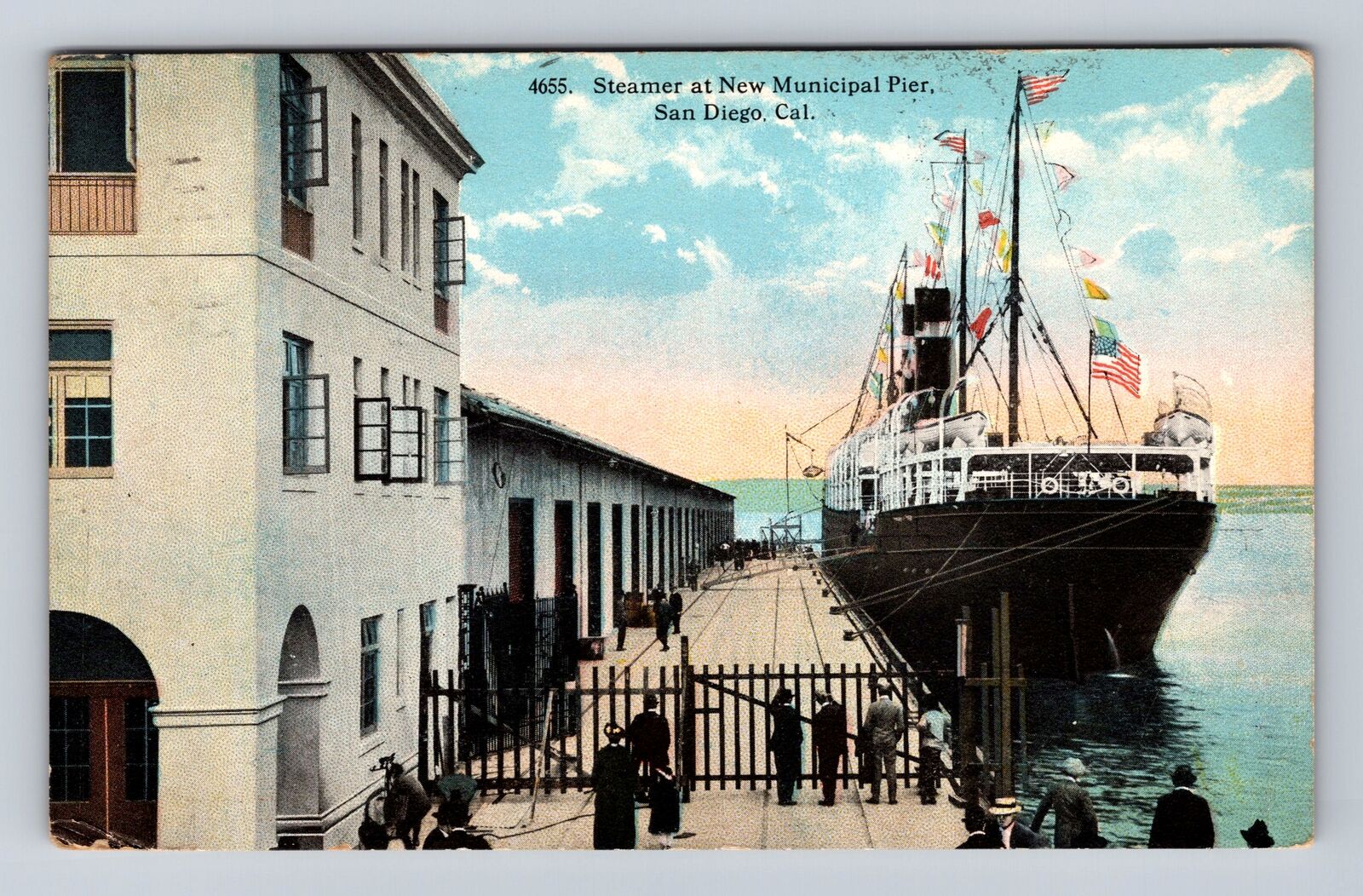 San Diego CA-California, Steamer New Municipal Pier, Antique Vintage Postcard