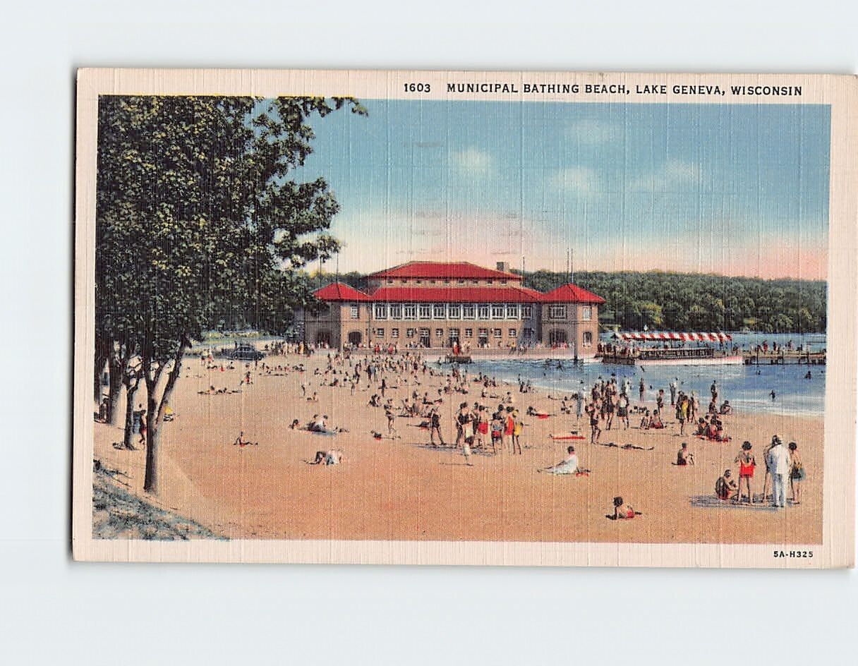 Postcard Municipal Bathing Beach Lake Geneva Wisconsin USA North America