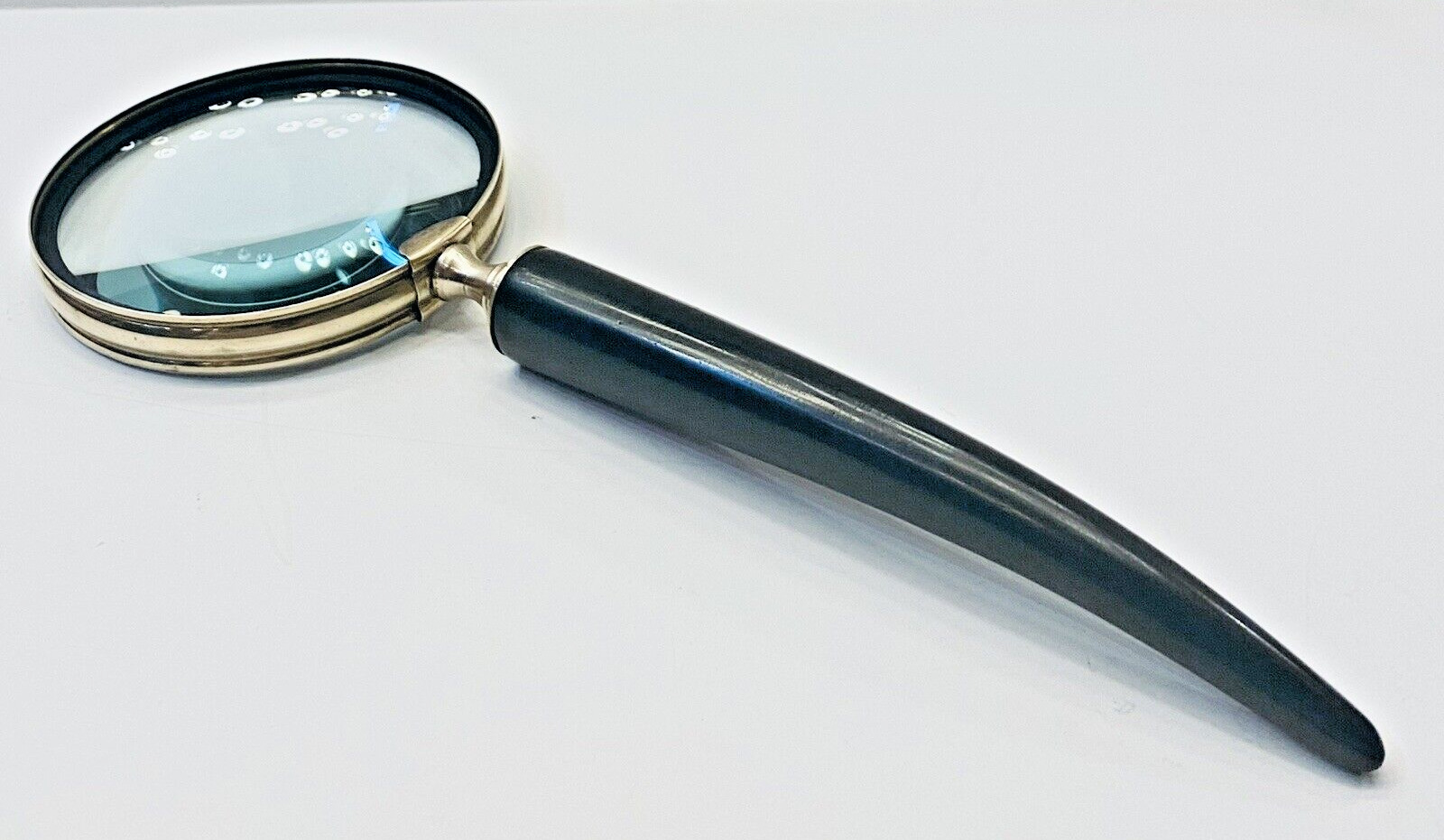 Vintage Decorative Hand Held Brass Bezel Magnifying Glass with Faux Bone Handle