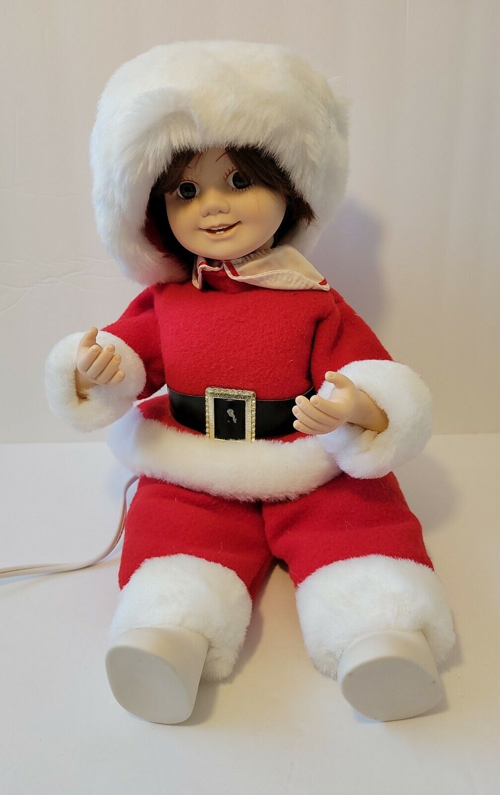 Vintage 1991 Telco Motion-ettes Christmas Sitting Doll Brunette Santa Outfit 