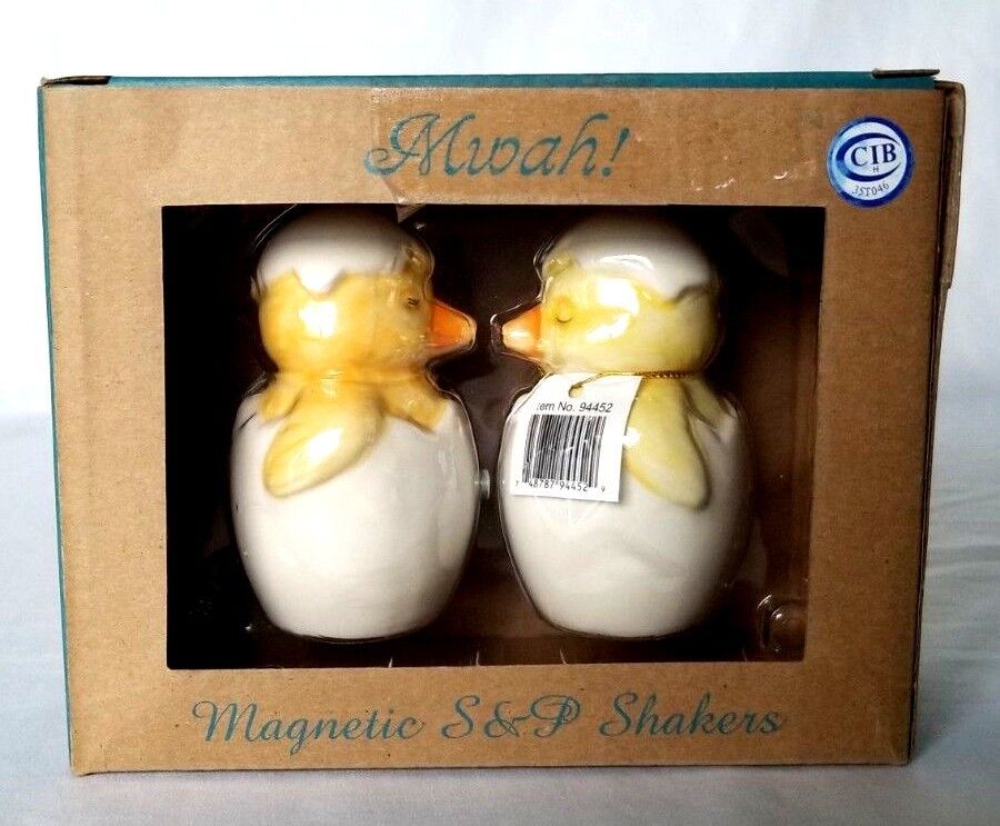 Westland Giftware Mwah Chicks Duck Egg Magnetic Ceramic Salt Pepper Shaker Set