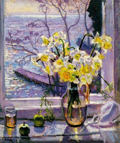 Dream-art Oil painting Narsysses-Nina-Sergeeva-Oil-Painting flower by window art