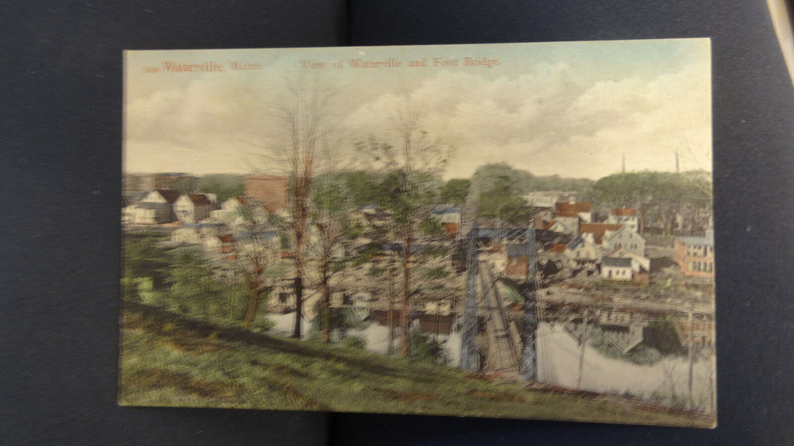 Postcard ,view of waterville and footbridge, Maine,pre 1907, prtd in Germany ,$8