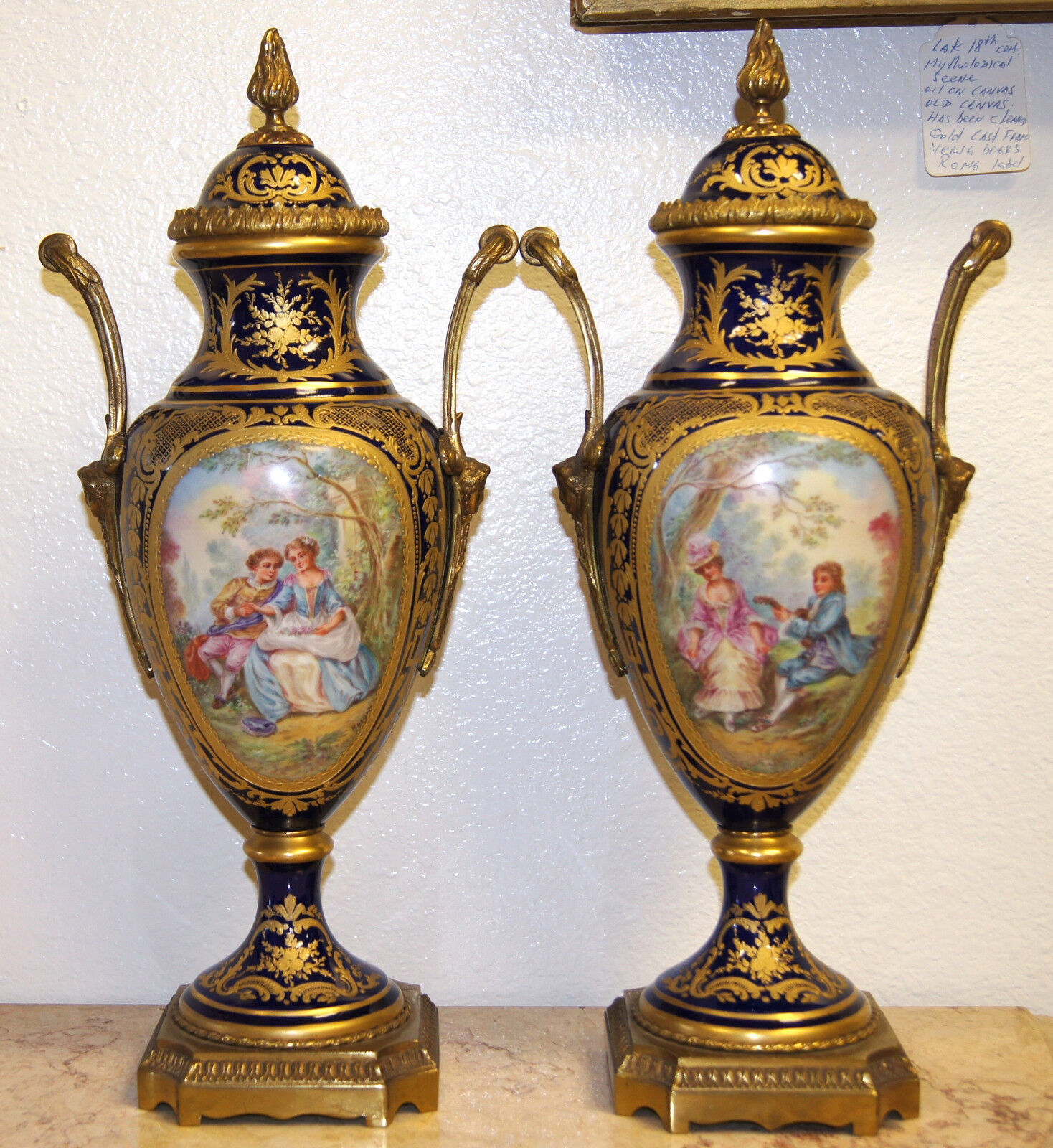  Antique French Ormolu-Mounts Sèvres Style Pair of Porcelain Vases Circa 1860s