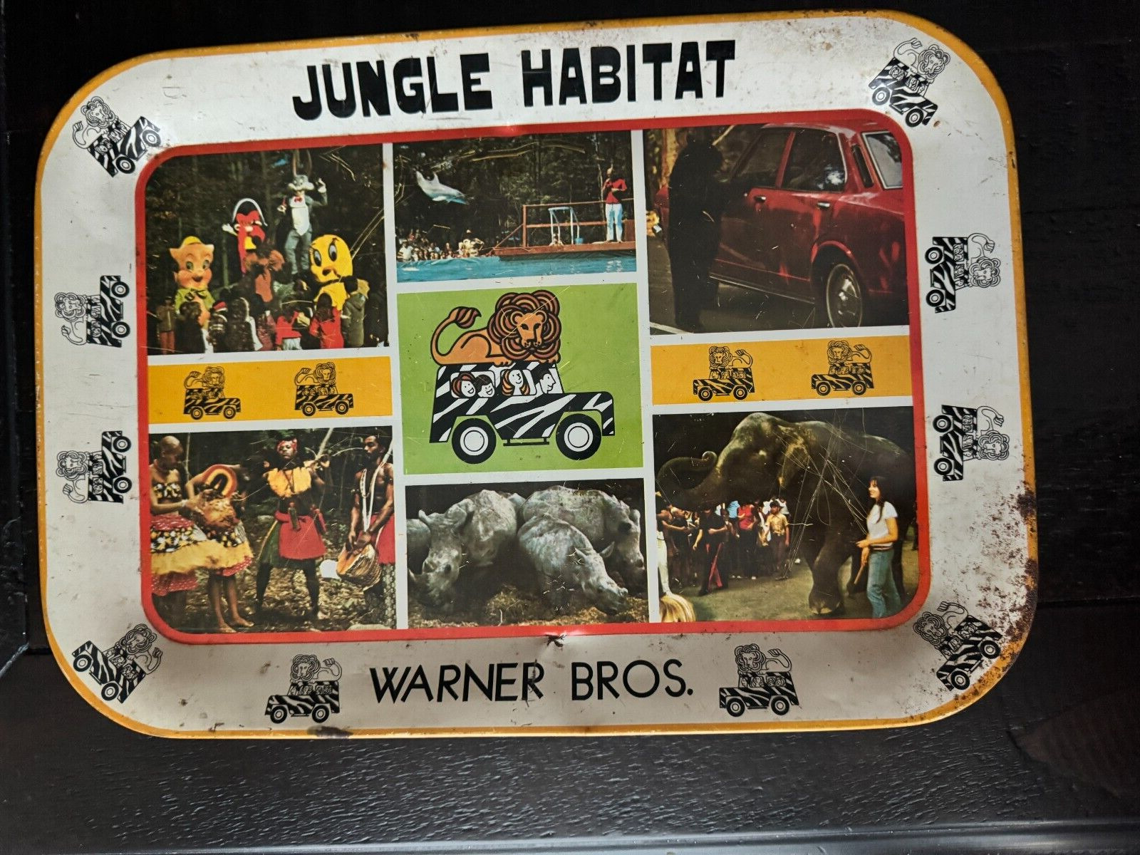 Vintage Warner Bros JUNGLE HABITAT park souvenir tray 1970\'s 14X10