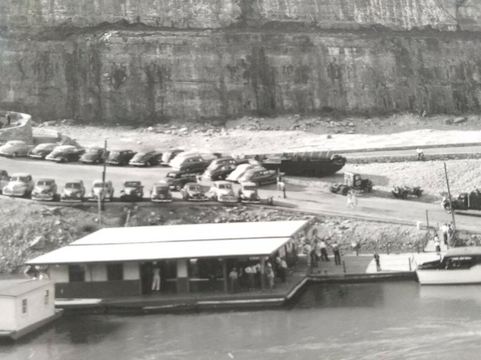 Vintage RPPC. The Boat Dock at Norris Dam, Tennessee. Boats, Old Cars.(J6)