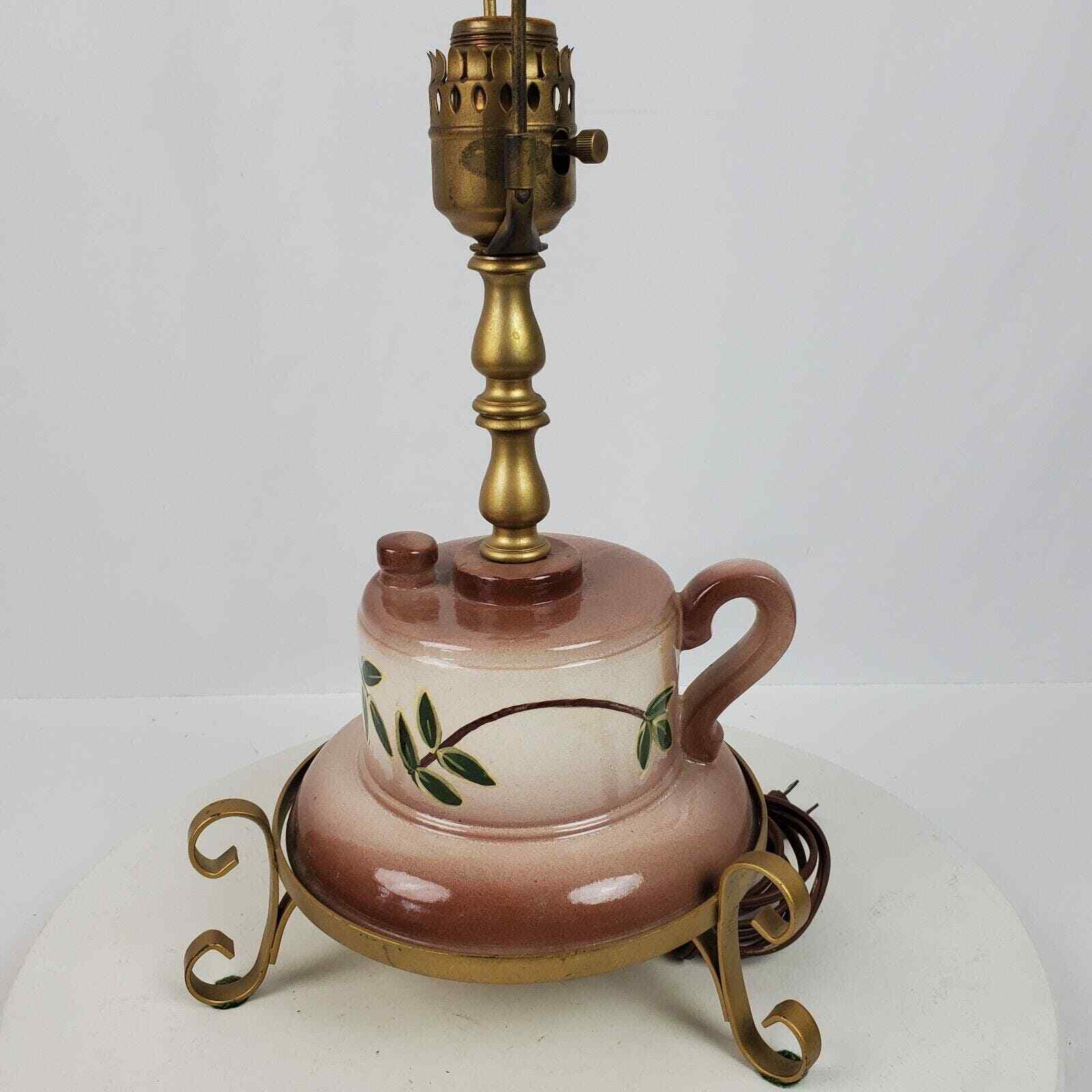 Vintage Ceramic Teapot Table Lamp Hand Painted 21 Inch Tall NO SHADE
