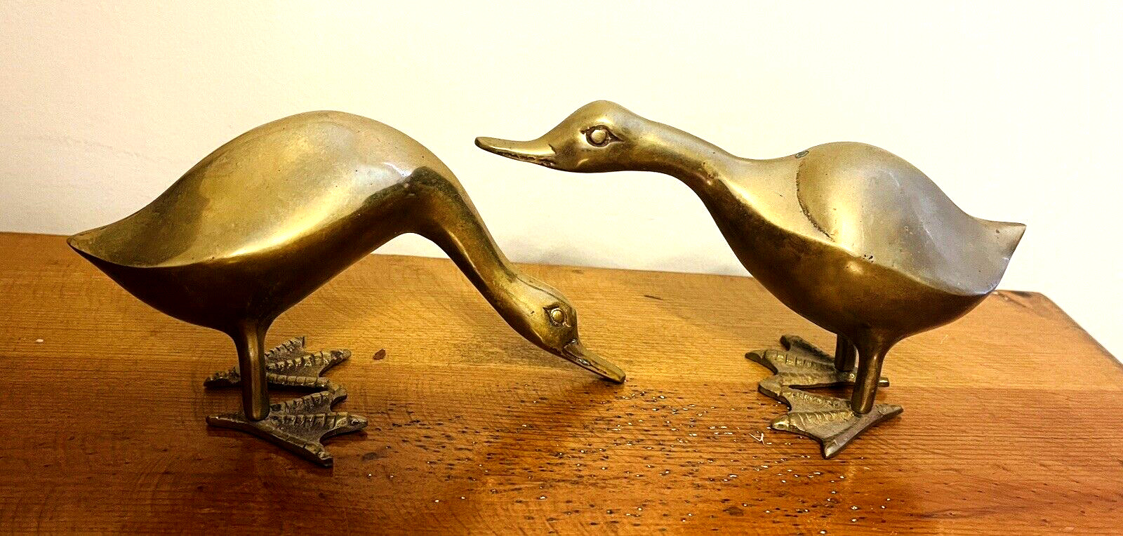 2 Vintage Brass Geese  Paperweights