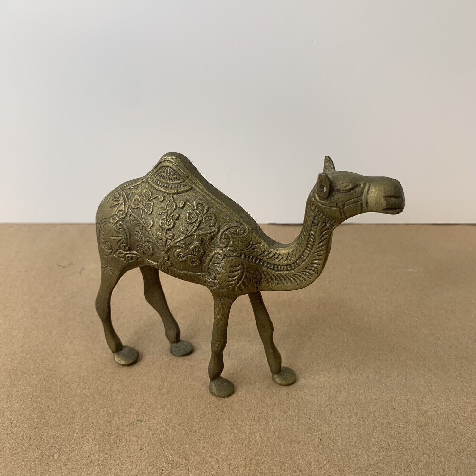 Vintage Brass CAMEL Solid Hand Etched Figurine Statue 4”