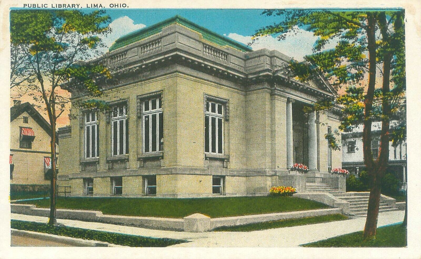 Lima Ohio Public Library White Border Postcard Unused