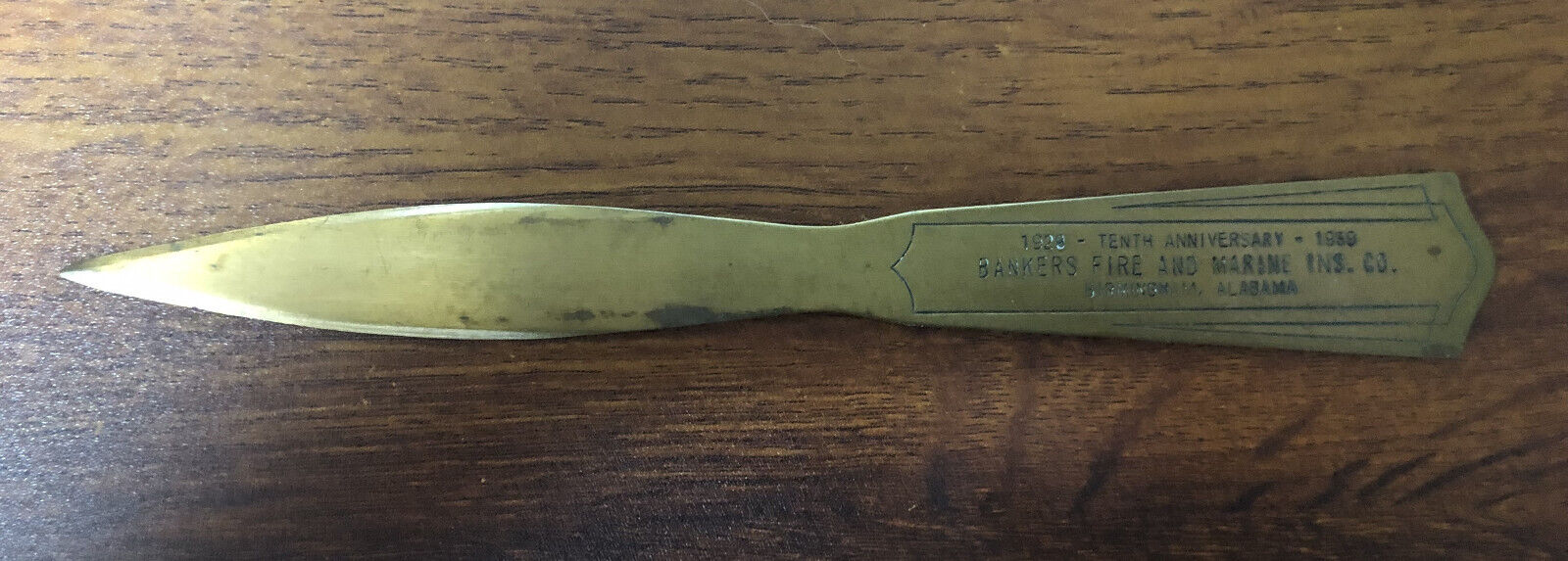 Antique Bankers Fire And Marine Ins. Co. Letter Opener - 1939