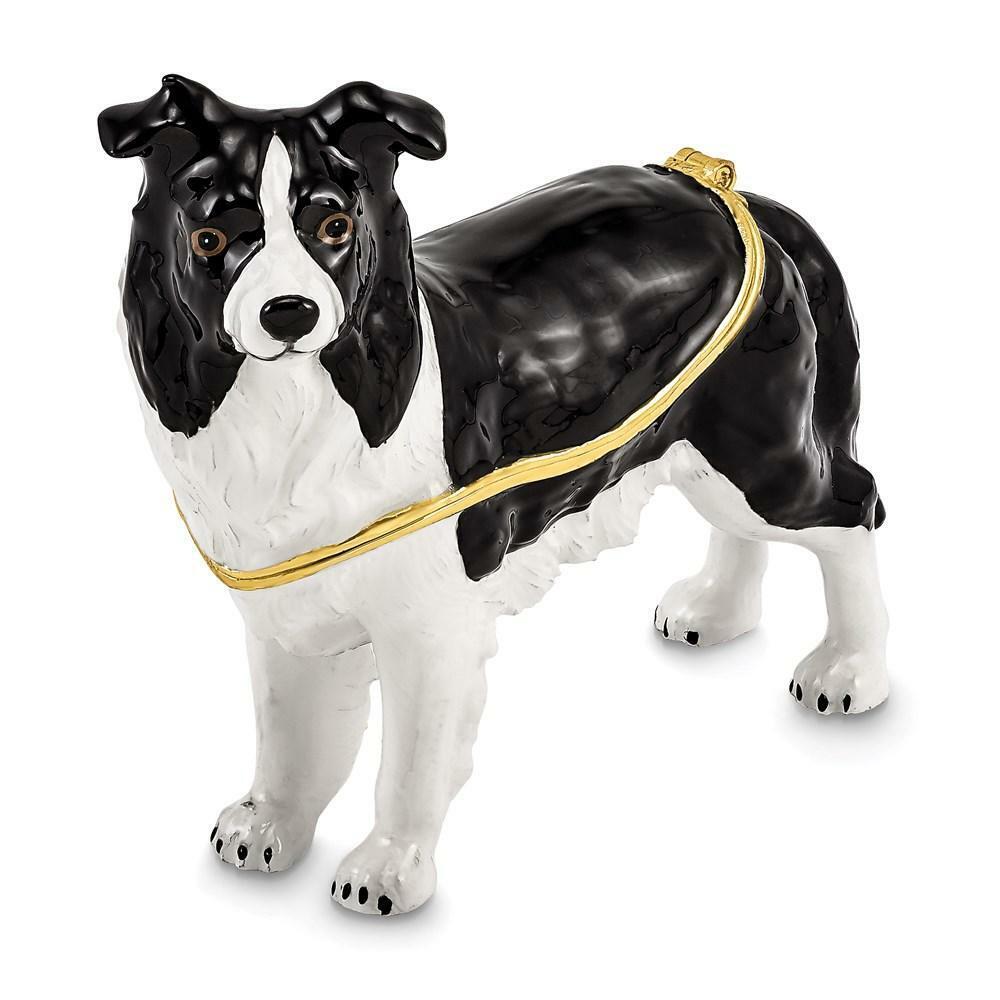 Jere Luxury Giftware, Bejeweled BRUNO Border Collie Trinket Box with Matching Pe