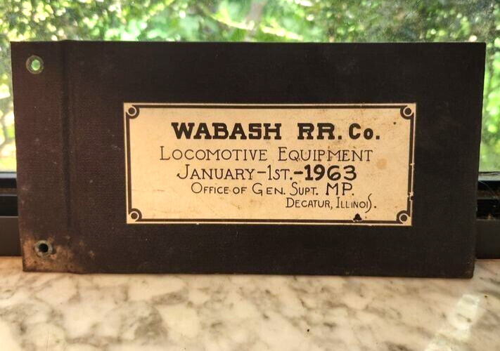 Wabash RR Co Locomotive Equipment Leather Booklet cover Sign 1963 Decatur IL