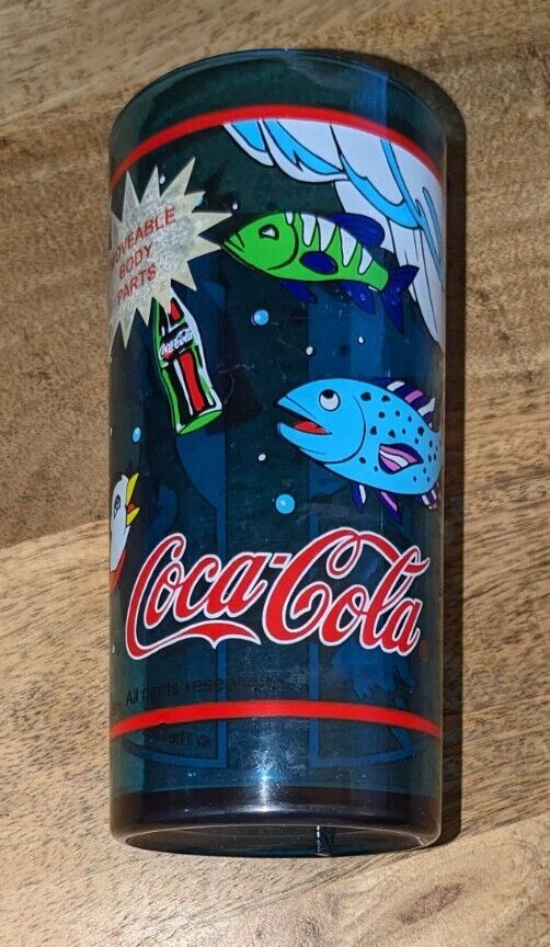 Vintage Blue Coca Cola Fish Penguin Plastic Cup