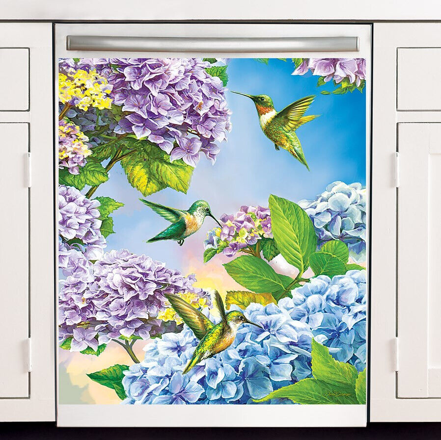 Beautiful Hummingbird and Hydrangeas Spring Dishwasher Magnet Kitchen Home Decor