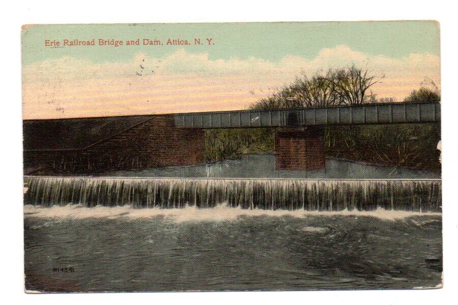 DB Postcard, Erie Railroad Bridge and Dam, Attica, New York, 1915