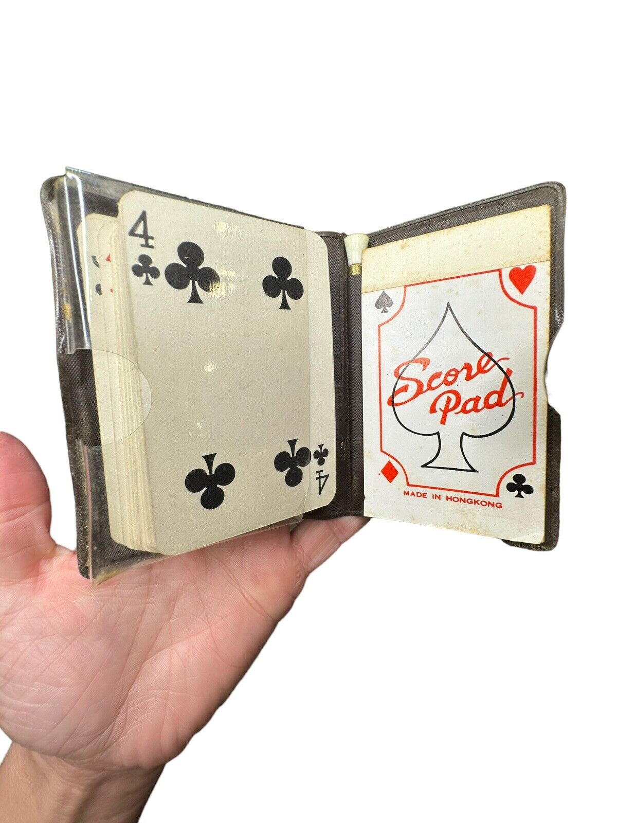 Vintage Playing Card Carrier With Score Pad And Pen, New and Old Deck (One Flaw)