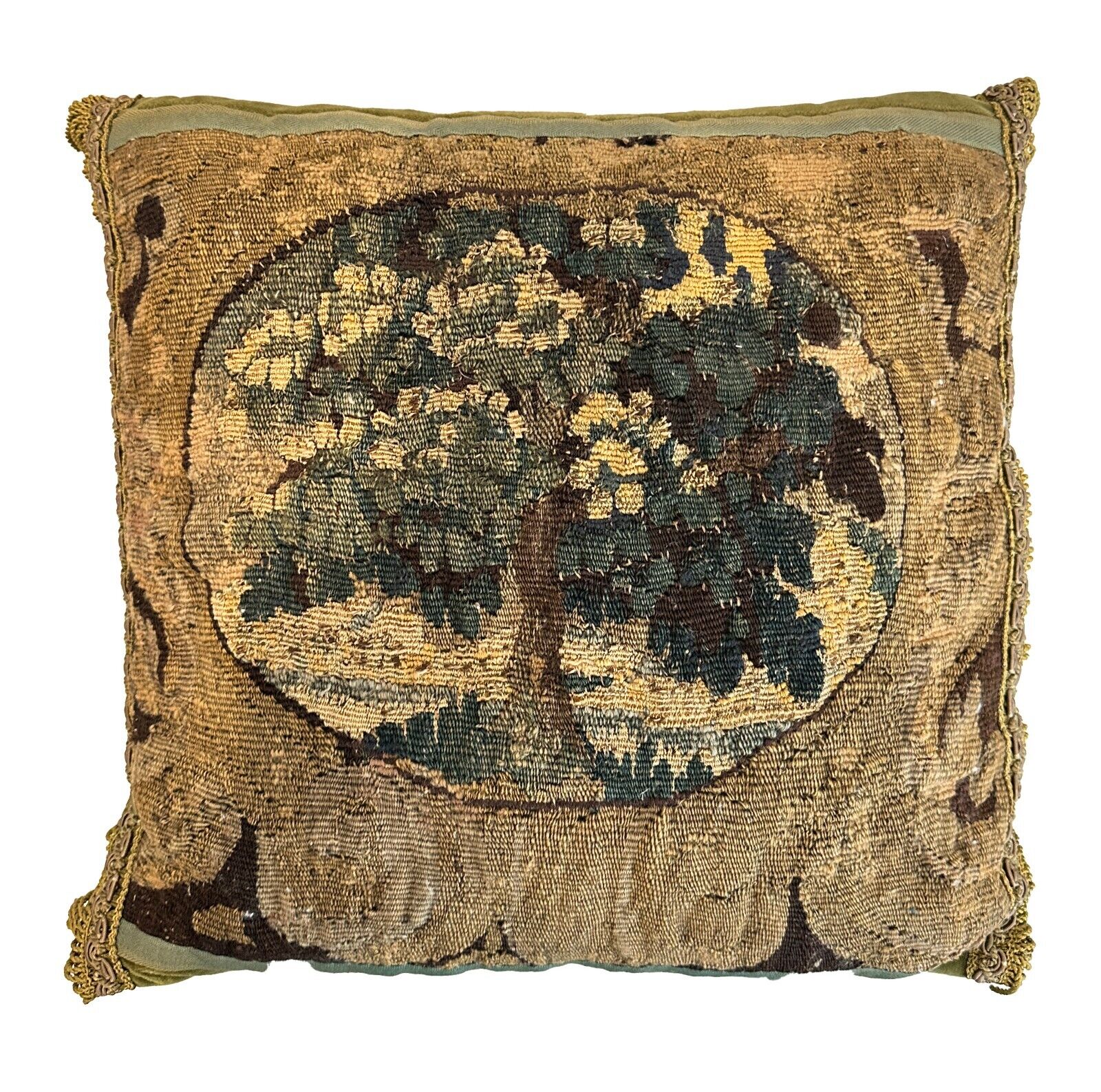 17th C. Brussels Tapestry Pillow with Fringes