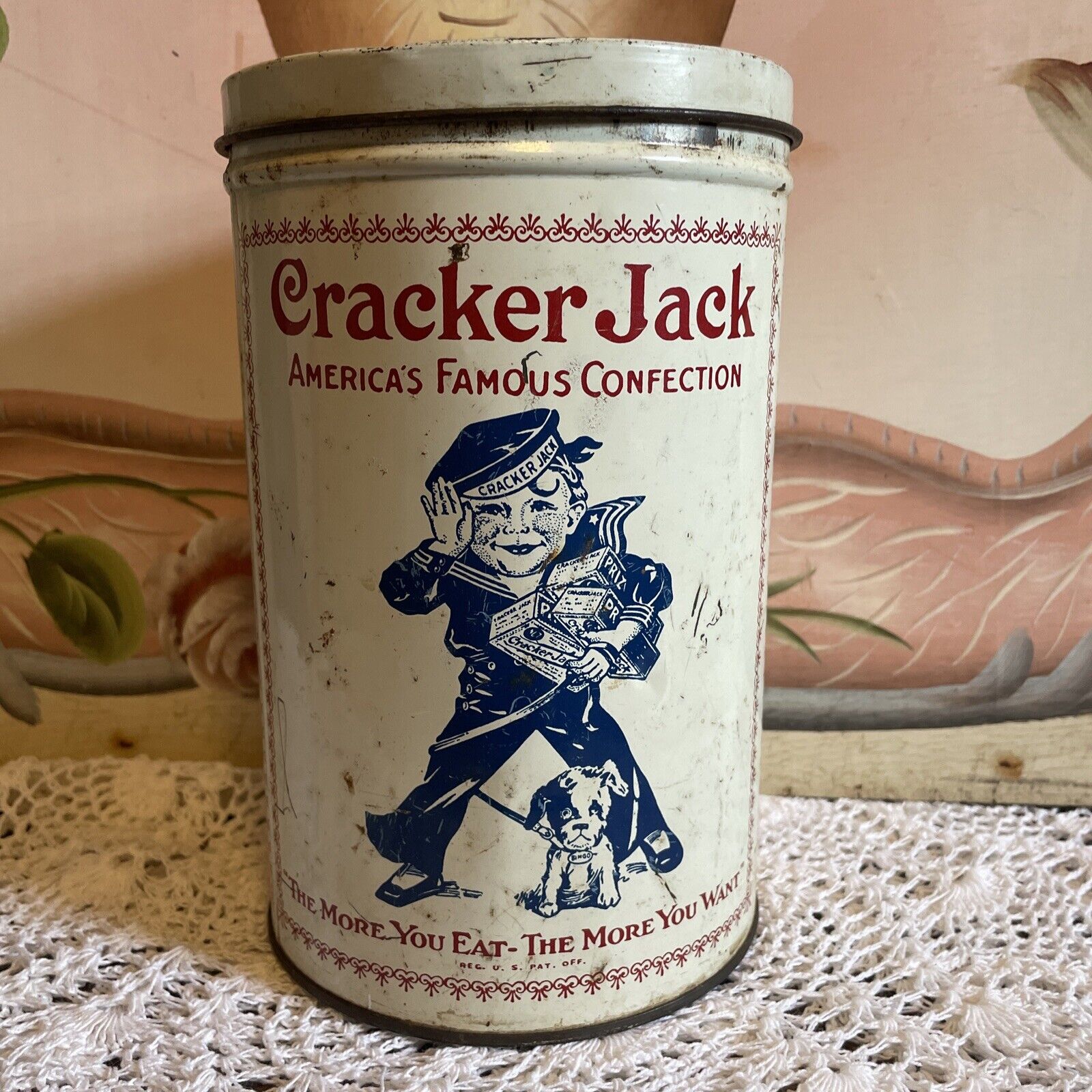 VINTAGE, 1980 Replica, Cracker Jacks Tin, LOTS Of Character