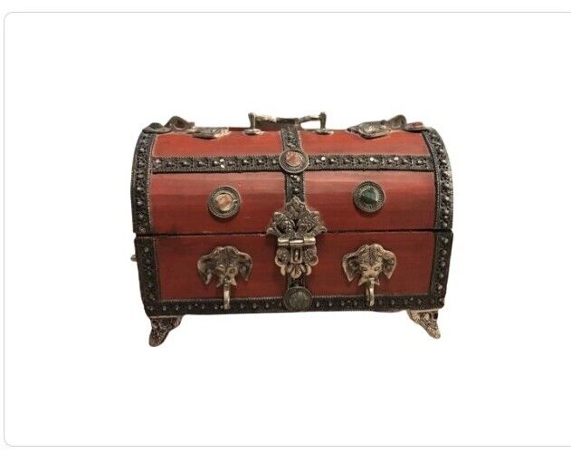 Wooden jewelry Box, treasure chest India Vintage 