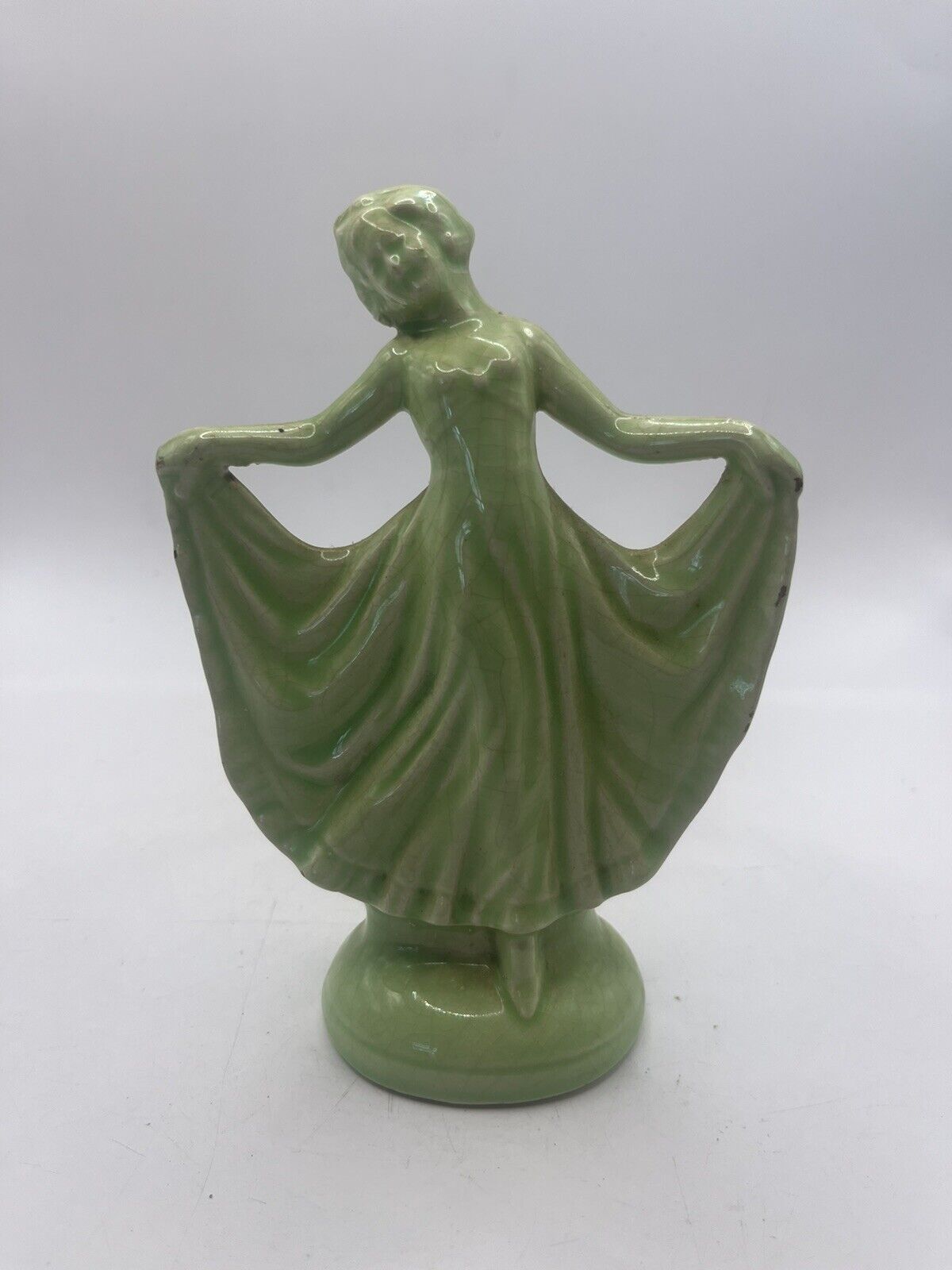 ART DECO ENGLISH GREEN DANCING LADY FIGURE Statue Vintage Decor