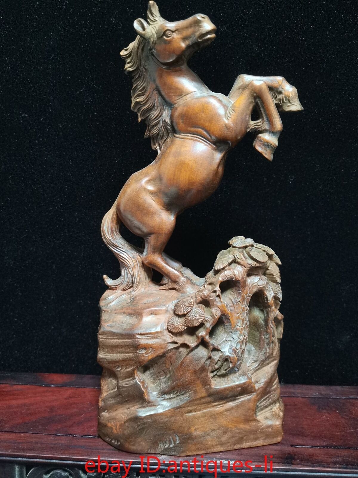 Exquisite Chinese Boxwood Hand-carved Statue of A Stallion Running