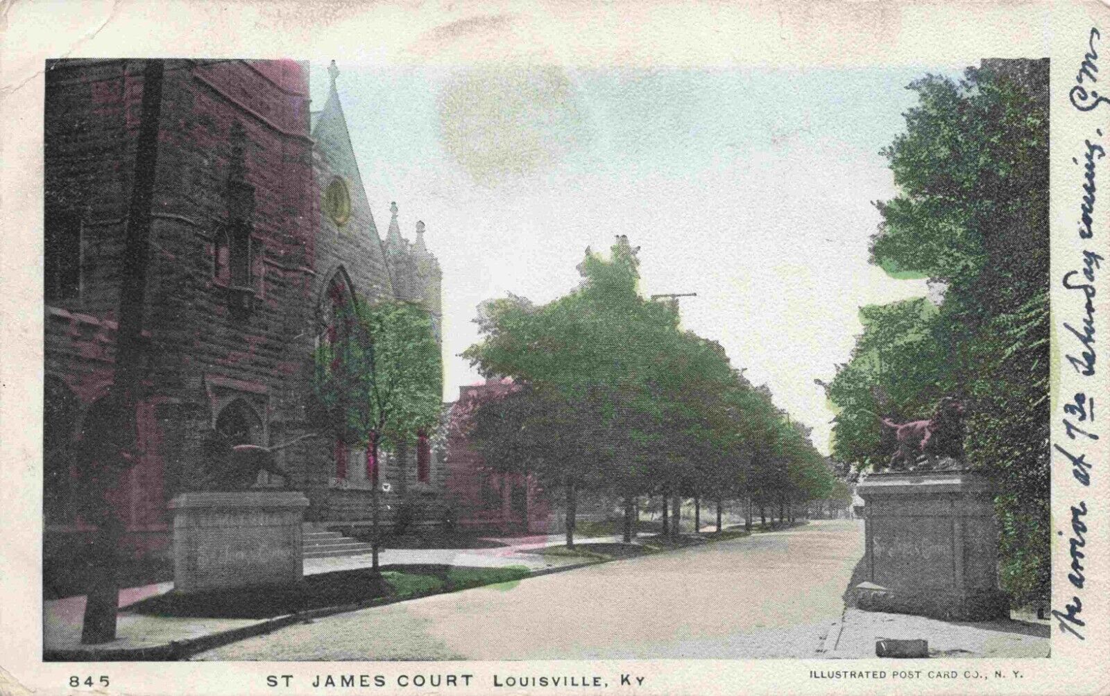 c1906 Louisville Kentucky KY St James Court Stone Lions Guard Entrance Postcard