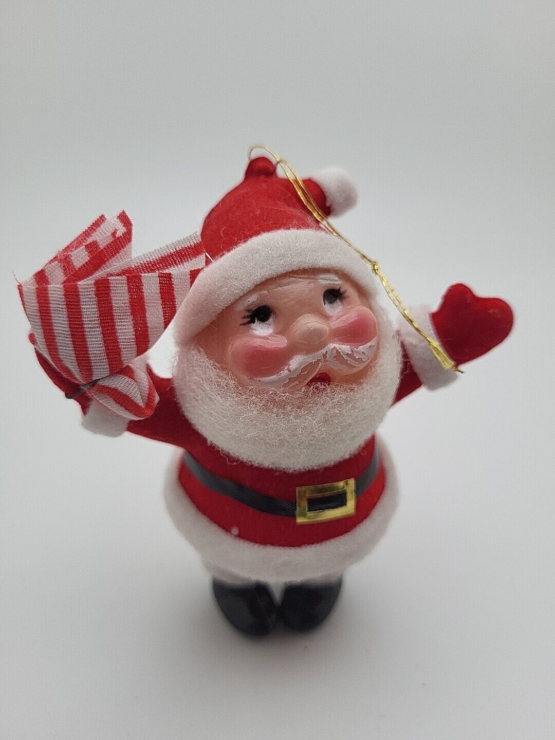 Vintage Santa Flocked Felt Christmas Ornament 4\