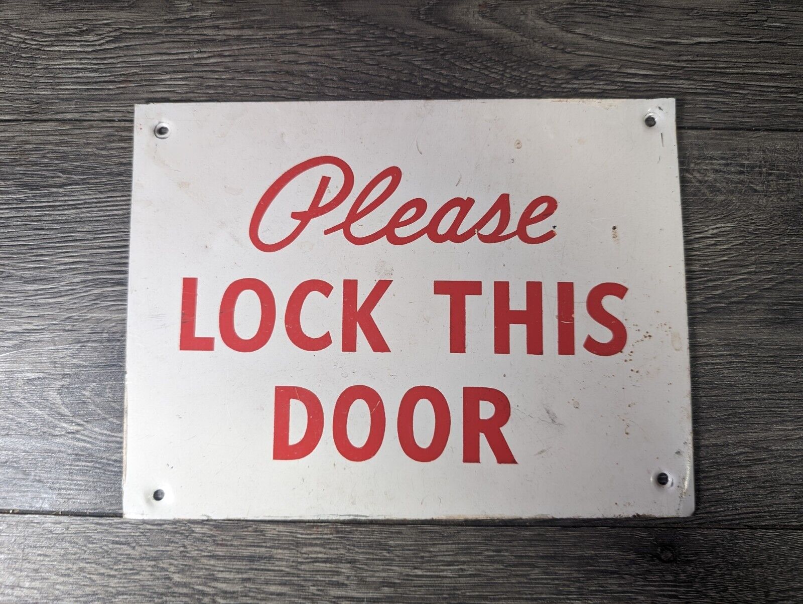 Vintage Please Lock This Door Metal/Tin Sign Red White Graphics Unique/Rare