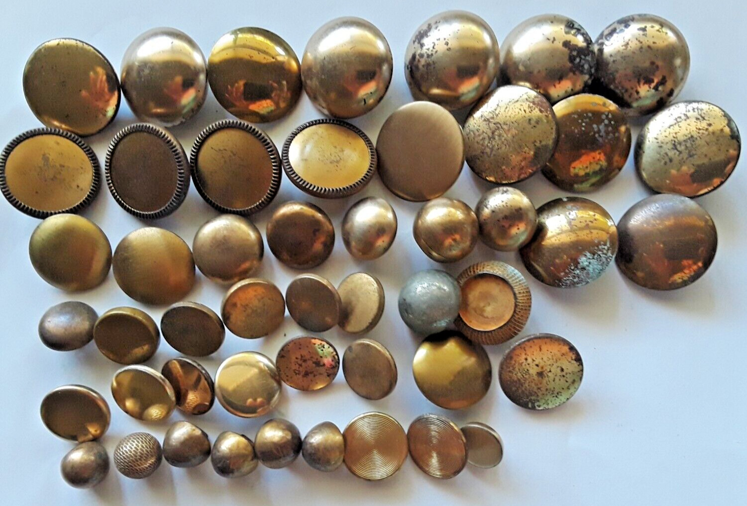 Vintage smooth distressed brass shanked buttons lot