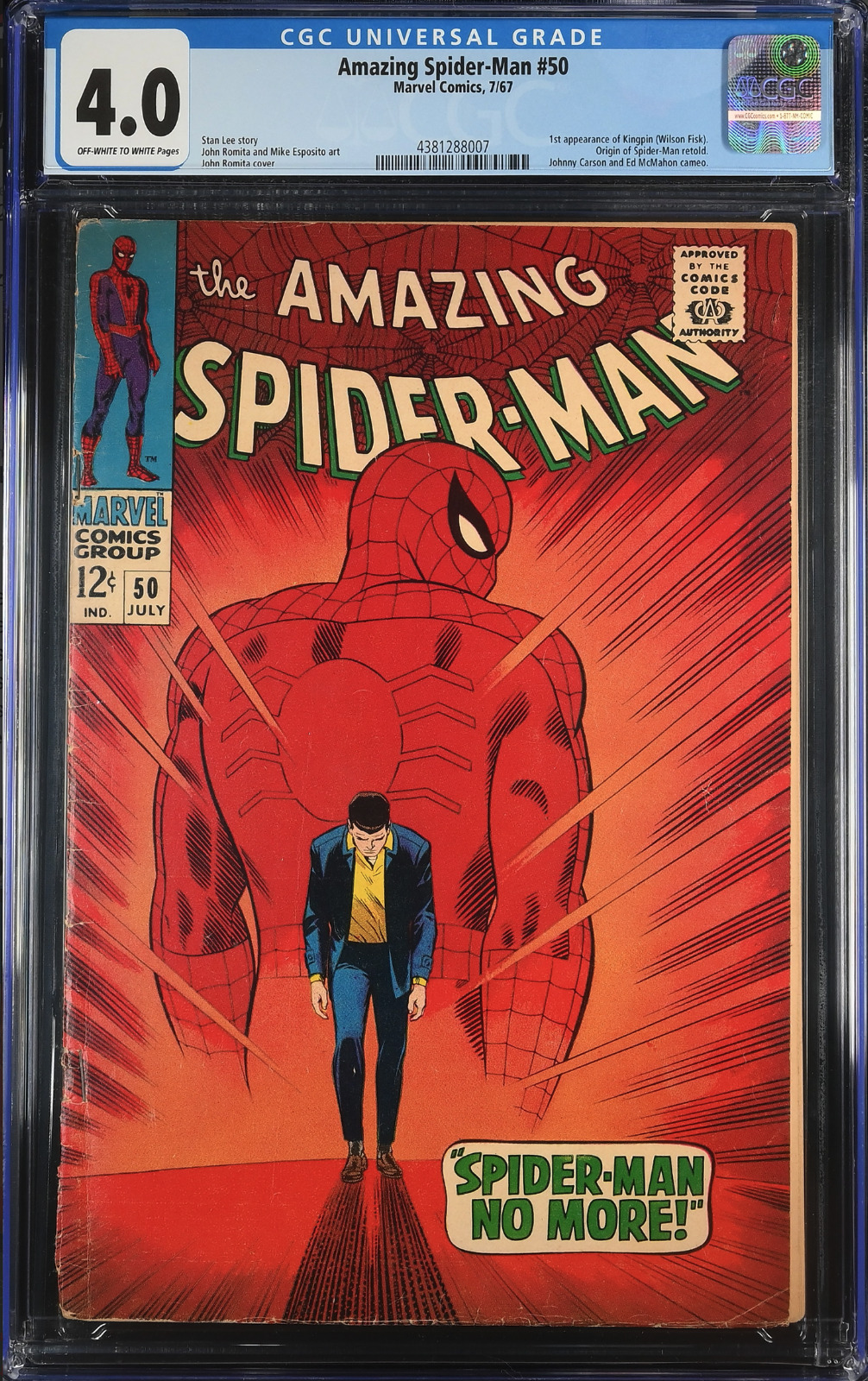 THE AMAZING SPIDER-MAN #50 JULY 1967 CGC 4.0 *MAJOR KEY* FIRST KINGPIN CLASSIC