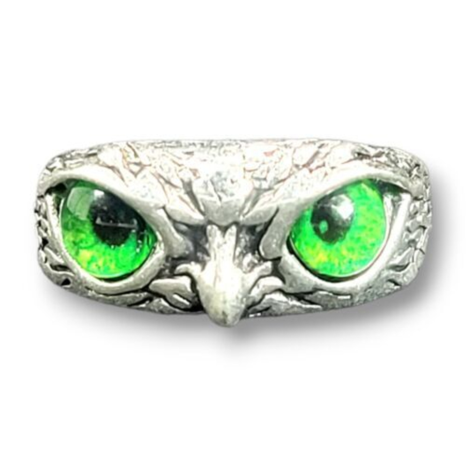 Green Eyed Owl Head Ring Size 8 Following Eye Gothic Silver Tone Bird Lover Gift