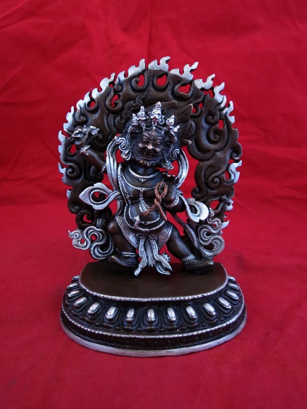 Buddhism Protector Lord Vajrapani Silver Oxide Copper Statue Chana Dorji Figure