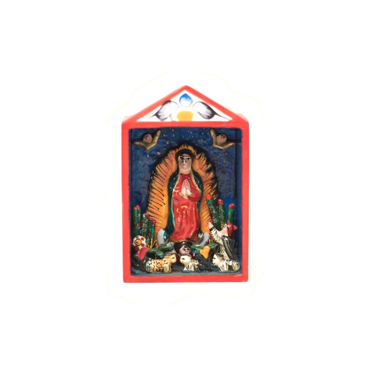 Hand Painted Peruvian Folk Art, Our Lady of Guadalupe Retablo, Vintage Religious