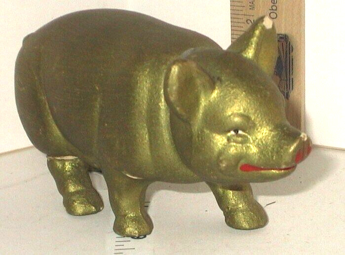 Antique German GREEN GOLD PIG  Compo  Candy Container St Patrick
