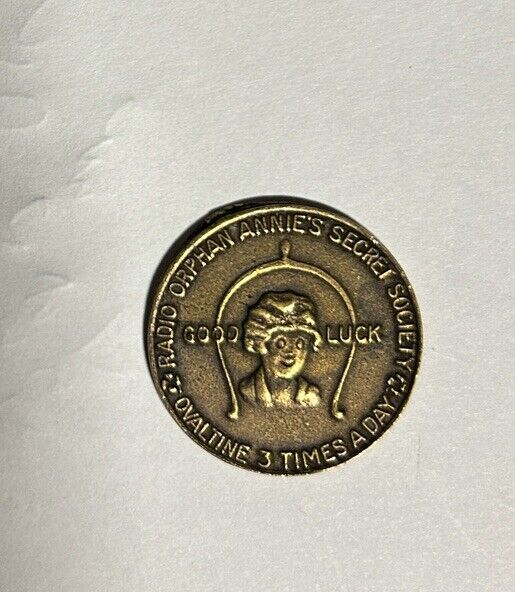 1950S LITTLE ORPHAN ANNIE GOOD LUCK BRONZE METAL COIN OVALTINE PROMO FREE S&H