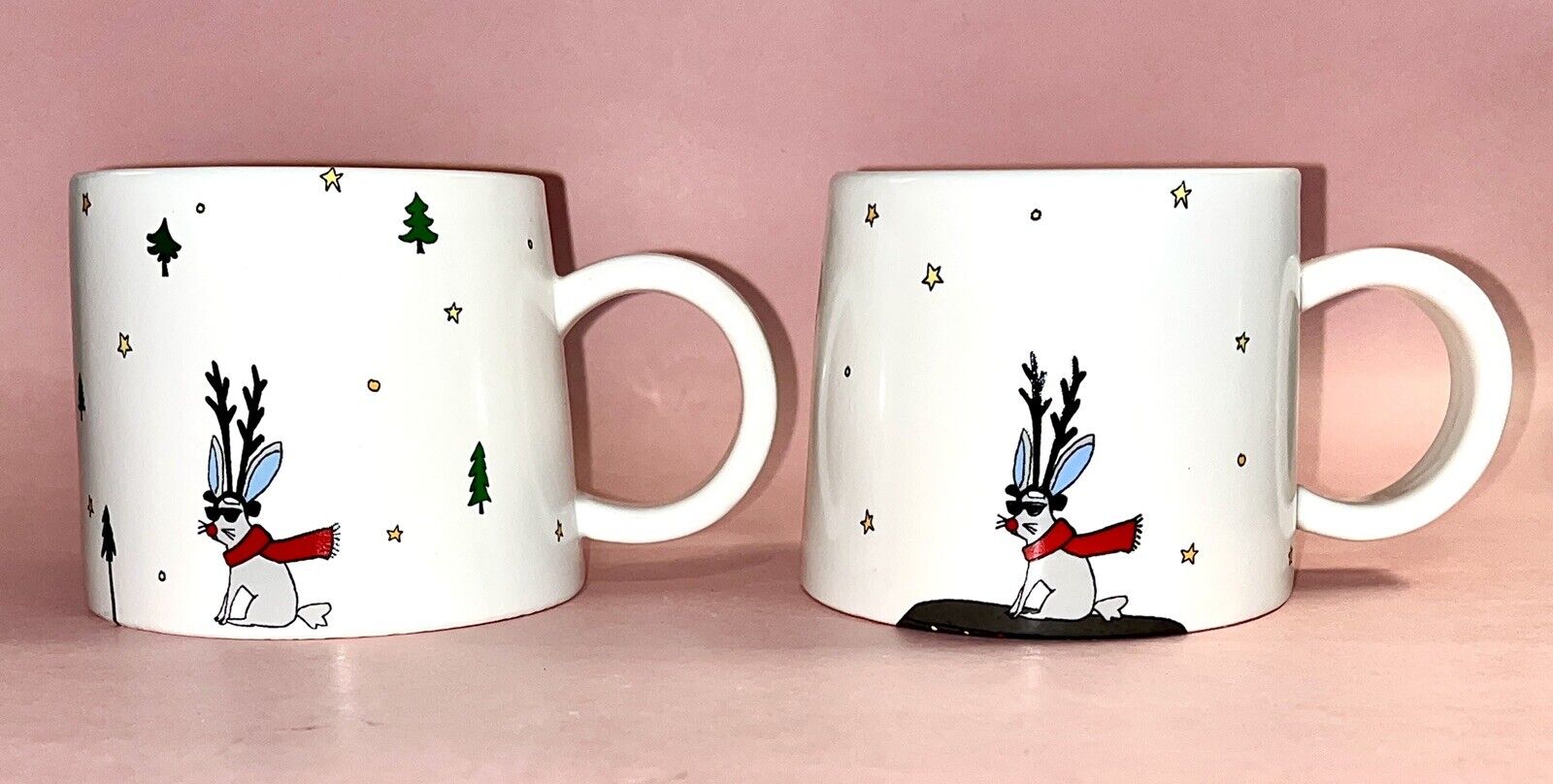 2 Magenta Jack\'s Holiday Large Mug Set with Christmas Tree & Star Theme