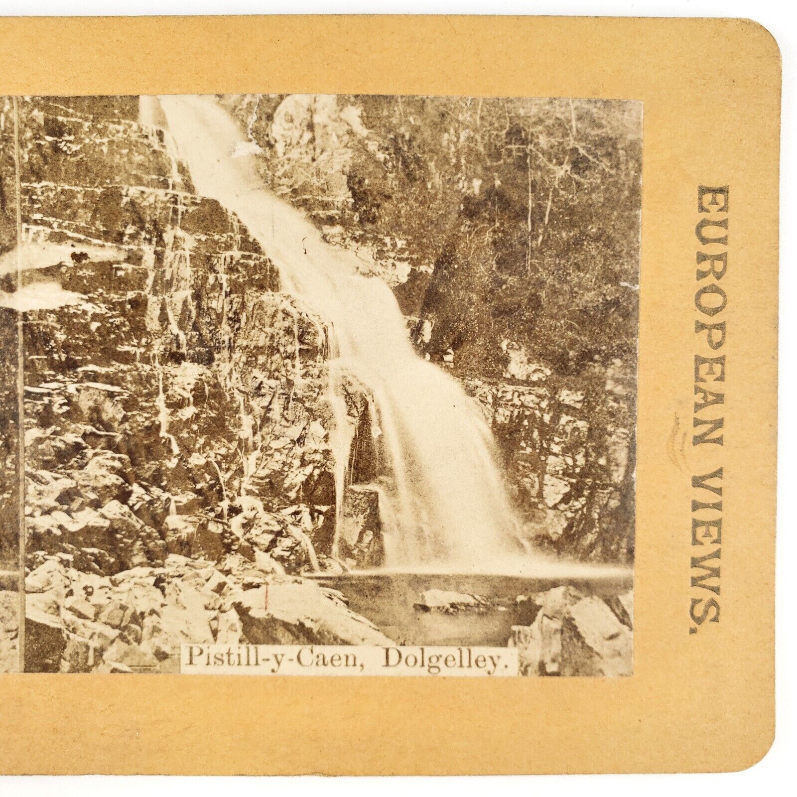 Pistyll Cain Welsh Waterfall Stereoview c1880 North Wales Meirionnydd Falls G809