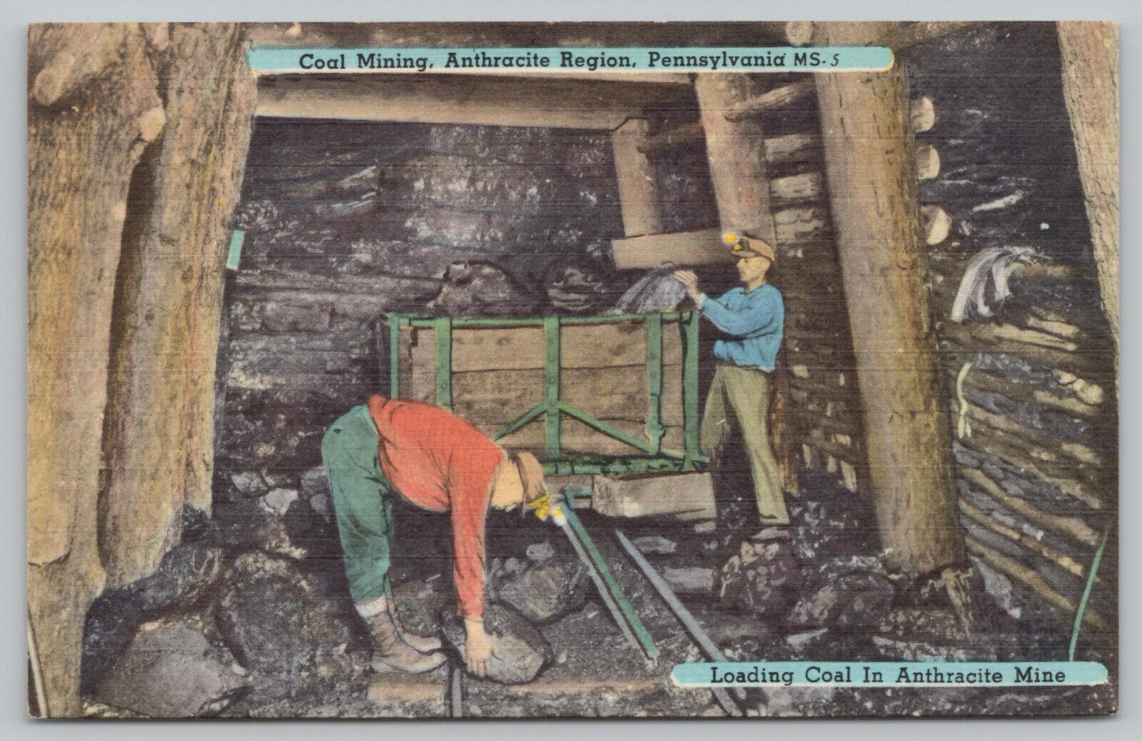Pennsylvania - Miners Loading Coal in Anthracite Mine  - Linen  Postcard - c1940